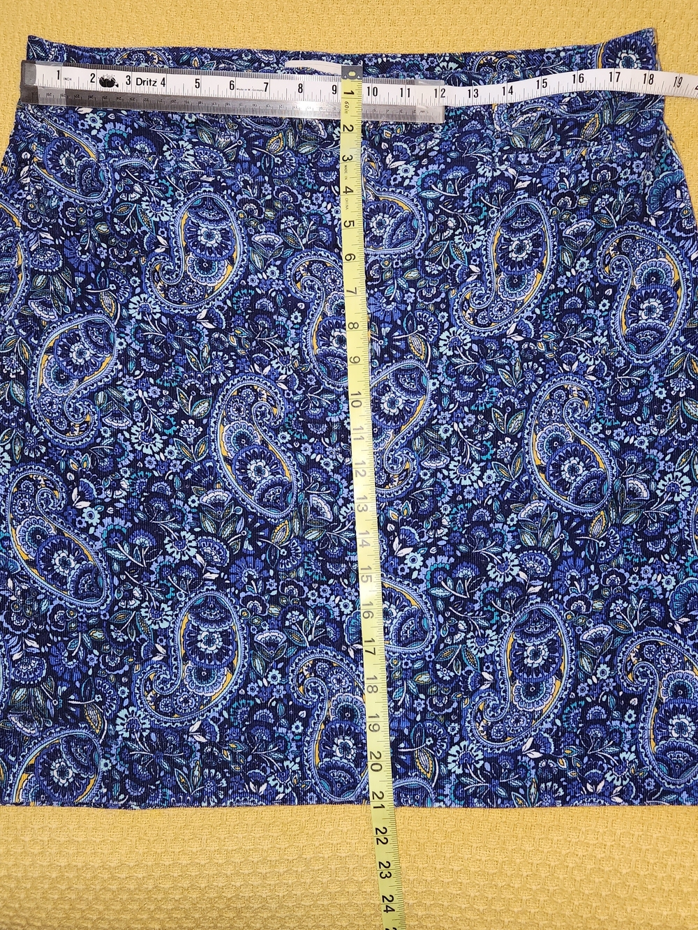 Talbots Blue Paisley Fine Corduroy Pencil Skirt